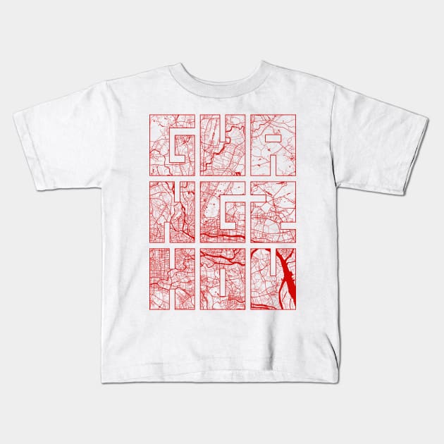 Guangzhou, China City Map Typography - Oriental Kids T-Shirt by deMAP Studio